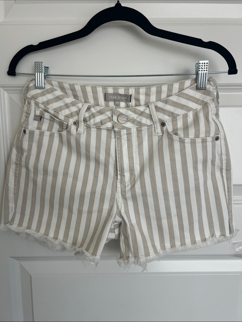 Dear John Beige and White Striped Denim Shorts